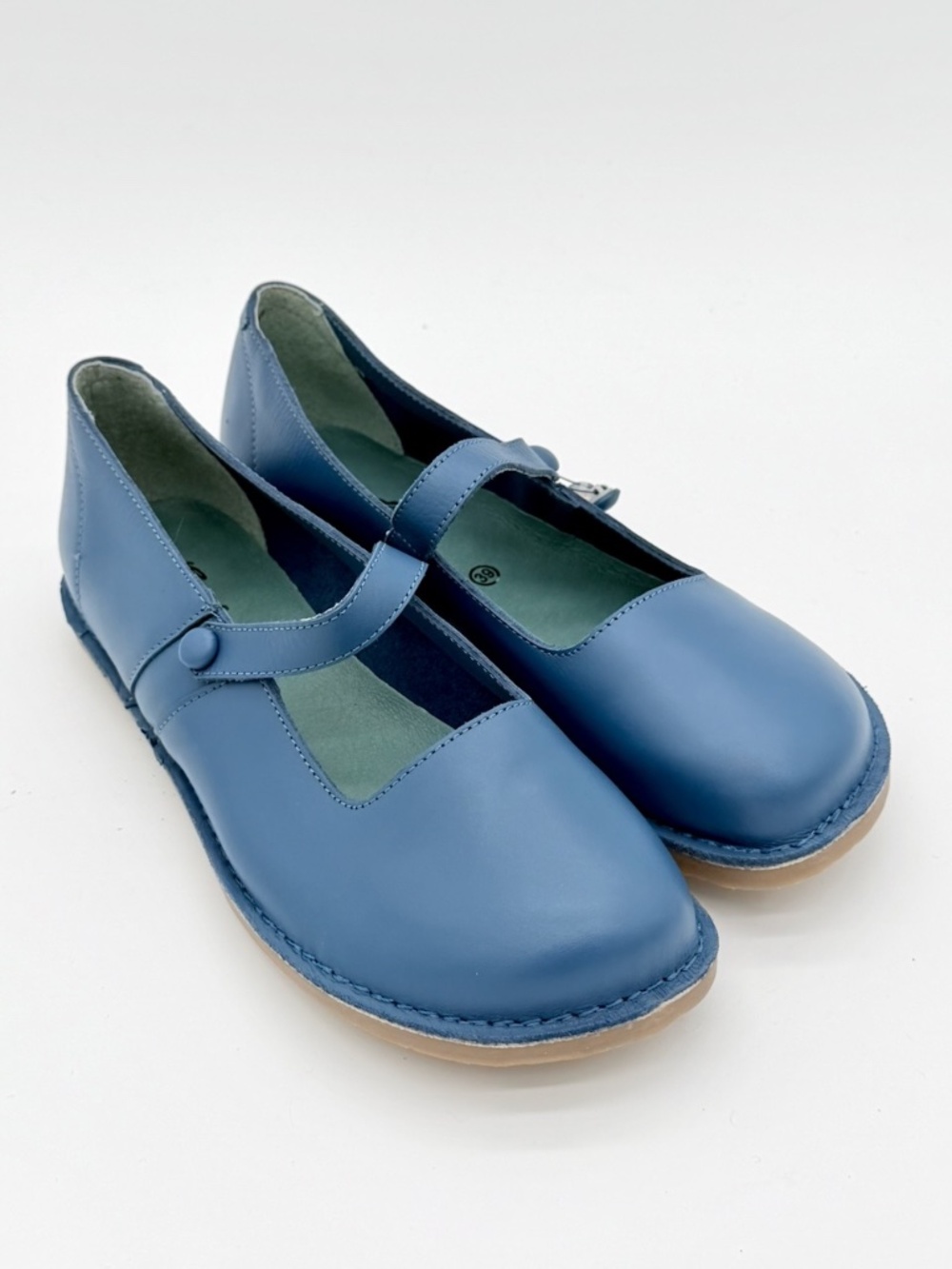 Gudrun Sjoden Leather Mary Jane Ballerina Flats Womens EU 39 US 8.5 Blue Sweden